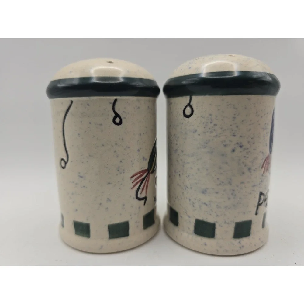 Vintage Fishing Lure Salt & Pepper Shakers Set Ceramic Nautical Lodge Decor  EUC
